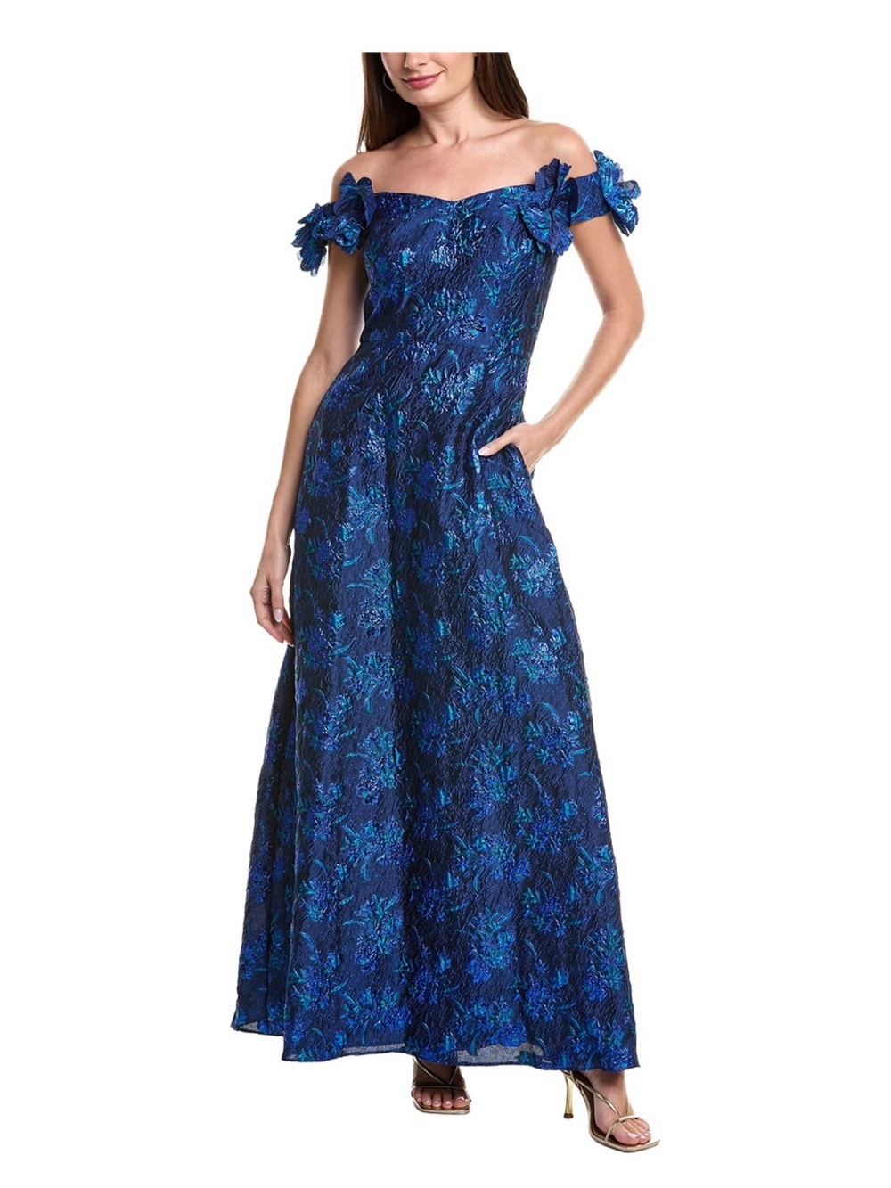 Adrianna Papell Blue Floral Evening Gown